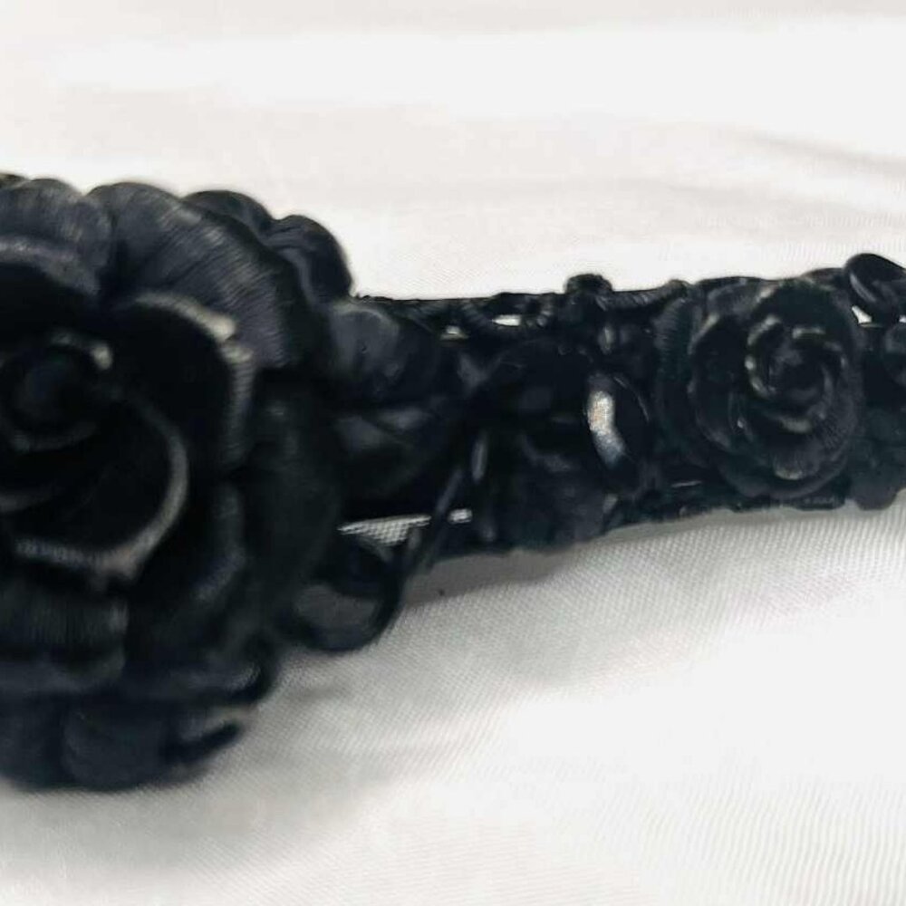 Vintage Black Rose Metal Hair Barrette – Gothic Style, 1990s